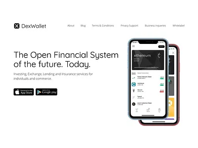 Dexwallet Landing Page blockchain crypto ethereum fintech mobile ui ux wallet