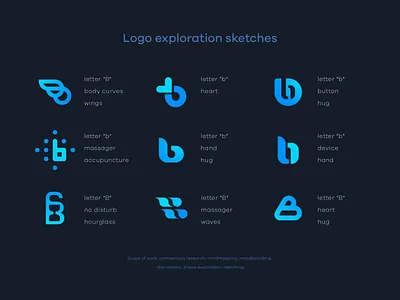 B logo exploration sketches accupuncture body branding button creative agency hand heart hug icon identity logo mark massage massager minimal monogram relax sign sketches spa