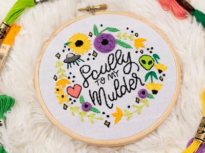 Scully to my Mulder embroidery hand lettering handmade lady scrib stitches lettering sketch to stitch texture