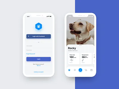 Pet Care App analytics app best blue clean ui flat health interface ios login material minimalist mobile mockup pet project simple stats ui ux