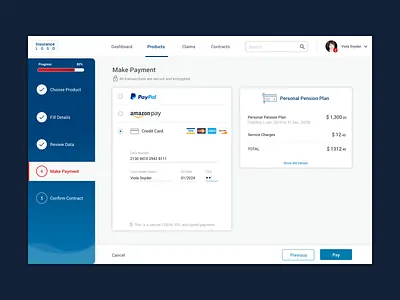Insurance Purchase app blue credit card insurance app payment secure payment webapp wizard