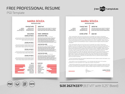 Free Professional Resume Template in PSD cv free freebie photoshop professional psd red resume resumecv template templates