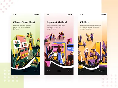 Plant Shop E Commerce app application apps booking business character design ecommerce illustration nature onboarding payment plant shipment sketch ui uiux ux vector