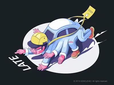 LATE car character illustration job late office poster web work