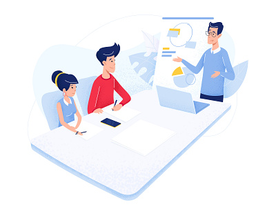 Meeting - app concept app character charts coach company illustration line man meeting notebook red smartphone vector whiteboard woman