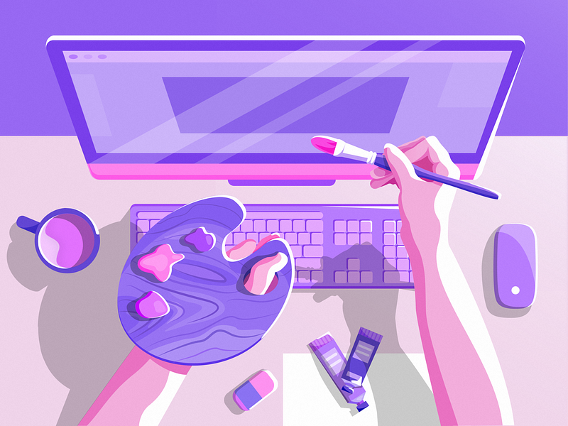 Tools 🎨 brush coffee colours design hands imac mouse paint palette screen vector