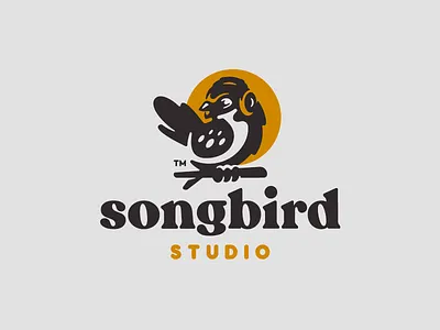 SongBird bird branding design headphones illustration logo logo animal logotype mark music negativespace song songbird studio wings