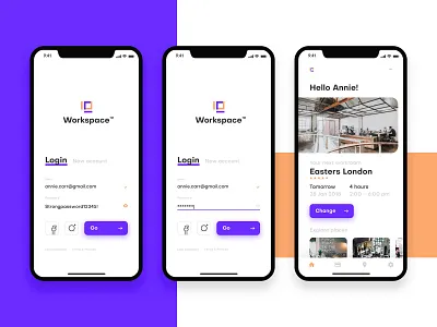 Workspace App app booking design ios iphone x logo minimal restaraunt ui ux work
