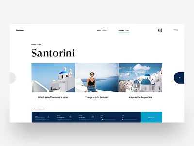 Santorini 2 :: Discover :: Layout Exploration blue clean creative discover free download freelancer freelancing layouts minimal minimal layout santorini simple tranmautritam travel travel agency travel website typography ui design web design web design service
