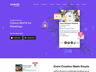 Landing Page for Events Mobile App - Wedding amy app big bang theory event flat colors home page icons ios landing landing page mobile mobile app purple rsvp sheldon ui ux vector web wedding