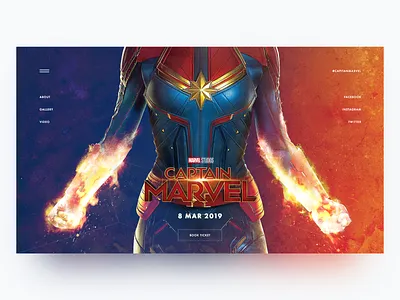 Captain Marvel Upcoming Movie Concept creativity daily design homepage illustration landing landing page main page marvel minimal ui webdesign website