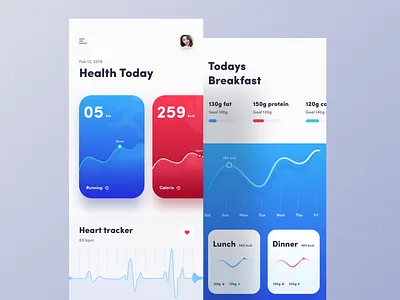 Fitness Tracker App activity tracker app blood pressure bold design calender card chart design diet app doctor app fitness app flat design habit tracker health app ios lifestyle medical app mobile app design statistics ui ux design