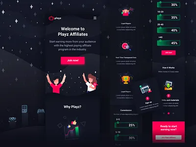Affiliate Landing Page - Mobile 🎮🎲 affiliate dark design icon illustration landing page mobile page ui ux vector