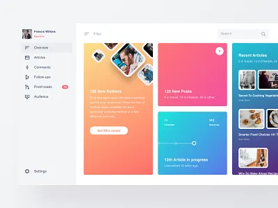 Articles Web Application UI - Concept app application blur cards clean colorful colors dashboard design fluent fluid gradient mac minimal photography responsive device mobile ui ux website white