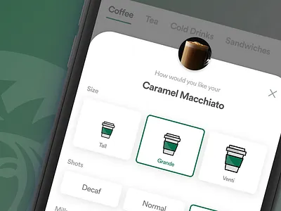 Sneak Peek app coffee coffee app concept desiginspiration design inspiration select size starbucks ui ux ux ui