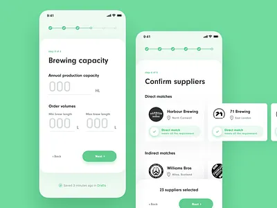BrewBroker multi-step forms app application form inputs ios iphone x mobile progressbar shadows steps website