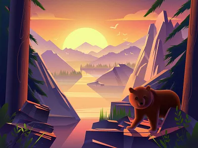 Bear and hill bear dusk mountain mountain bike outdoors river