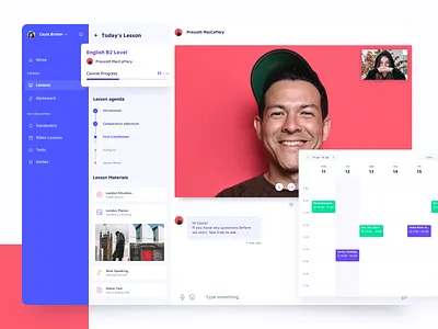 Language Learning Service calendar chat education interface languages learning platform profile ugem ui ux video
