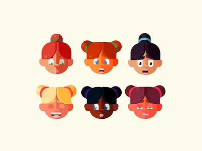 cute icons 2d character color design digital 2d drawing faces girl hair icon illustration