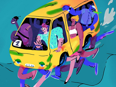 Commute (The Marshrutka) art bus challenge city commute design doodle editorial illustration everyday art hand drawn illustration marshrutka mykolaiv nikolaev people poster illustration procreate transport ukraine urban