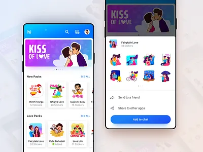 Sticker Pack Quick Preview - Hike Messenger card chat chat app design experience expression hike indian ios messenger previews quick shop sticker sticker shop ui ui ux ui ux design ux visual