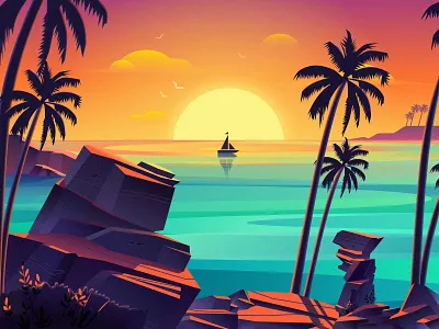 Equatorial Ocean boat colour illustration ocean tropic