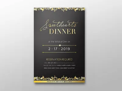 Sweethearts Dinner Event Poster design dinner event elegant event poster fancy filigree gold accent gold filigree illustration nmu northern michigan university poster poster design reservation sweetheart sweethearts sweethearts dinner valentines valentines day vector