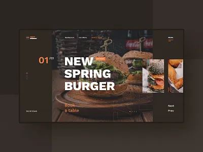 #39 Shots for Practice bar burger design dish eat fastfood flat food graphic hamburger home homepage meal minimalism modern restaurant slider ui ux website