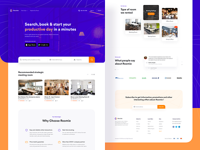 Roomie - Room Booking Website business clean concept landing page rental room booking ui web design website