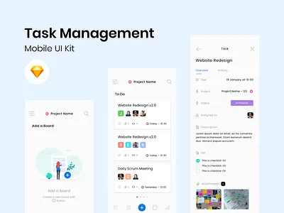 Task Management App UI Kit app clean design resource free freebies ios mobile app sketch sketch app sketch template task app task management task management app task manager ui kit ui kits