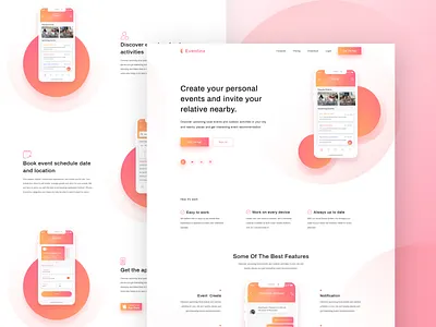 Event App Landing Page Design android app landing page creative event eventinx ios landing page mobile app mockup page builder uidesign uiux design ux animation ux design web design website