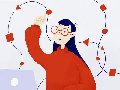 AI Employment Agent - Illustration ai animation blue character girl illustration laptop process procreate red shapes