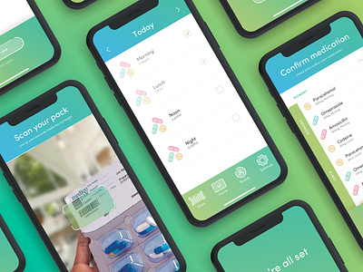 Medicine reminder app onboarding app auckland camera drugs grid icon icons illustration iphone medicine mockup pills scan ui ux
