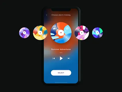 SleepSci. Alarm Melody Selection alarm dark ui illustration melody morning music night player sleep ui ux vector