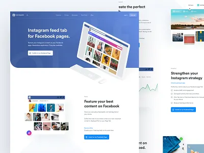 Iconosquare - Facebook Lander analytics dashboard design experience facebook features influecer instagram interface lander landing page ui user ux web website