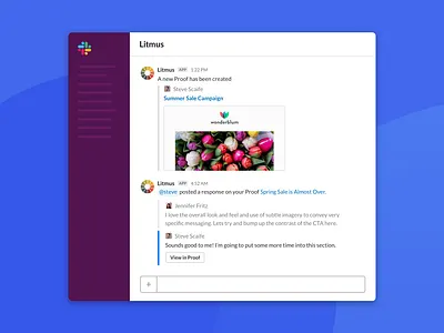 Litmus Slack Integration app channel chat collaboration email integration integrations management notifications slack social ui