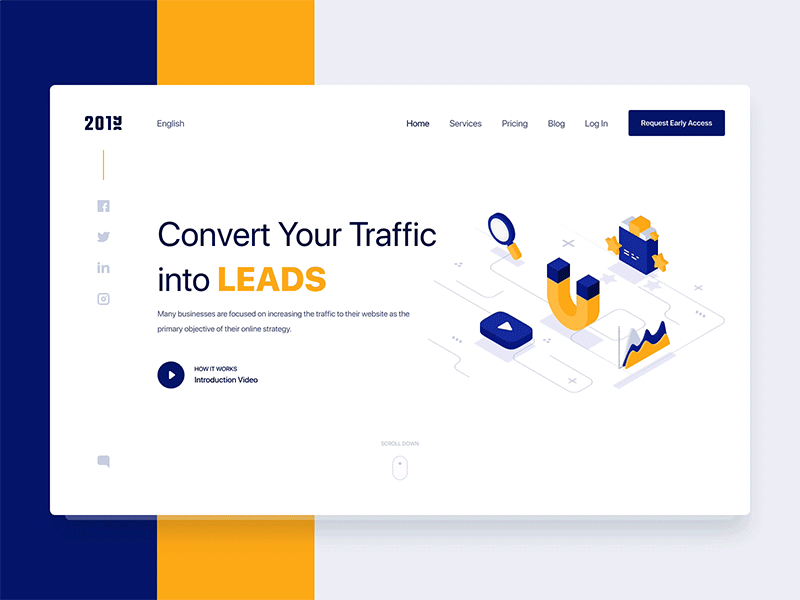 Landing page hero blue checkout clean daily ui design flat modern motion responsive simple steps studio ui ux web web design website yellow