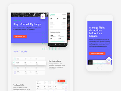 Lumo Product Pages features flights purple responsive saas landing page travel web web app