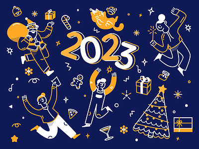 Merry Christmas & Happy New Year character christmas graphic design illustration lineart new year simple unique yellow