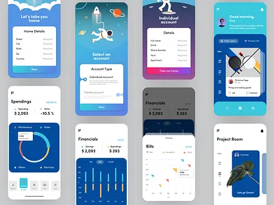 Cono App app application blue branding chart clean colorful condominium design family illustration interface mobile spendings ui uidesign ux vector
