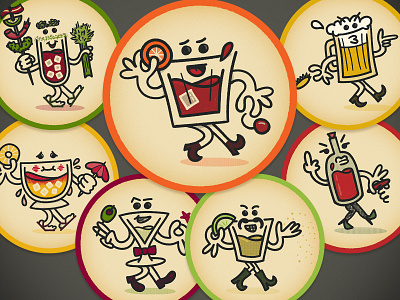 Booze Crew Coasters alcohol beer booze illustration martini old fashioned retro tequila vintage wine