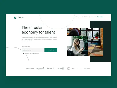 Circular Landing Page art direction branding design desktop homepage interface minimal photograhy type typography ui ux web website