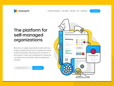 Holaspirit agile app holacracy home page design illustration landing page management