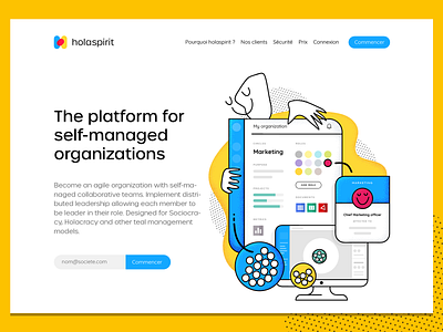 Holaspirit agile app holacracy home page design illustration landing page management