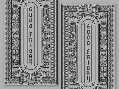 Good Friday badge church engraving etching icon illustration jesus line art peter voth design stained glass vector woodcut