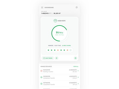 Bitcoin Hashrate Cards V4 app bitcoin clean concept crypto crypto currency dashboard design finance flat icon interface ios iphone mobile product design sketch ui ux web
