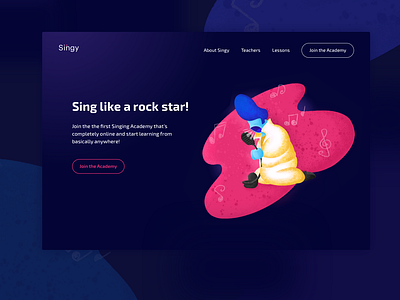 Singing Academy academy card elvis presley illustration landing page rock and roll singing