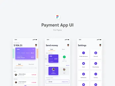 Payment App UI for Figma - Freebie app b2c clean design resource download figma figma templates free freebie freebies ios mobile modern payment app software software design ui ui kit ui kits ux