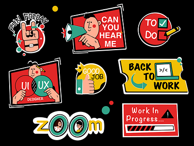 Workspace Stickers. 3d animation app branding design dribbble ecommerce graphic design illustration job logo merchandise office stickermule stickers ui ux vector work from home zoom