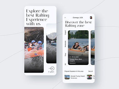 Rafting Adventure App Interface activities adventure app app app ui app ux bitmate bitmate studio book design holiday ios ios app kayaker mobile app design outside rafting river travel trip